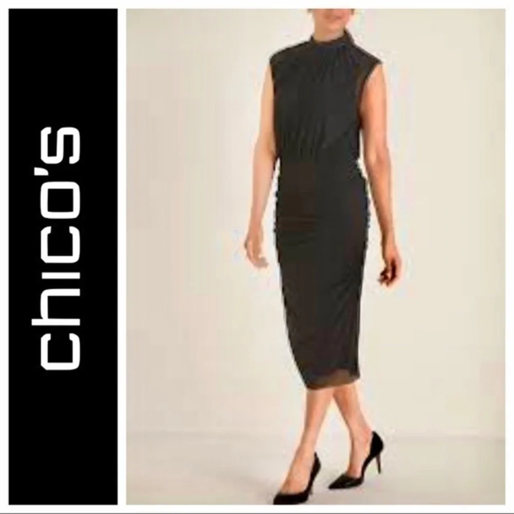 NWT Chico’s Ruched Mesh Midi Dress